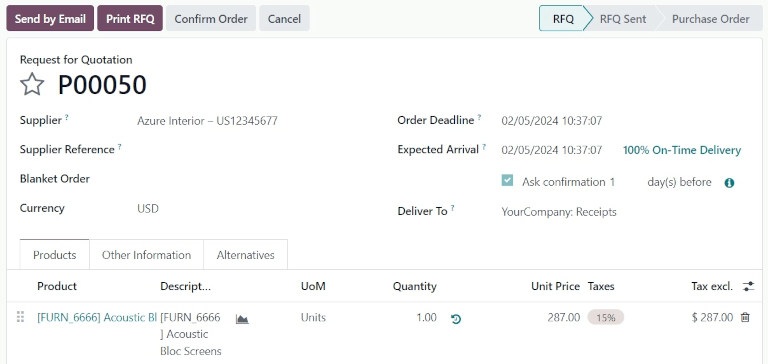 Modulo de compras - Solicitud de presupuesto a proveedor
