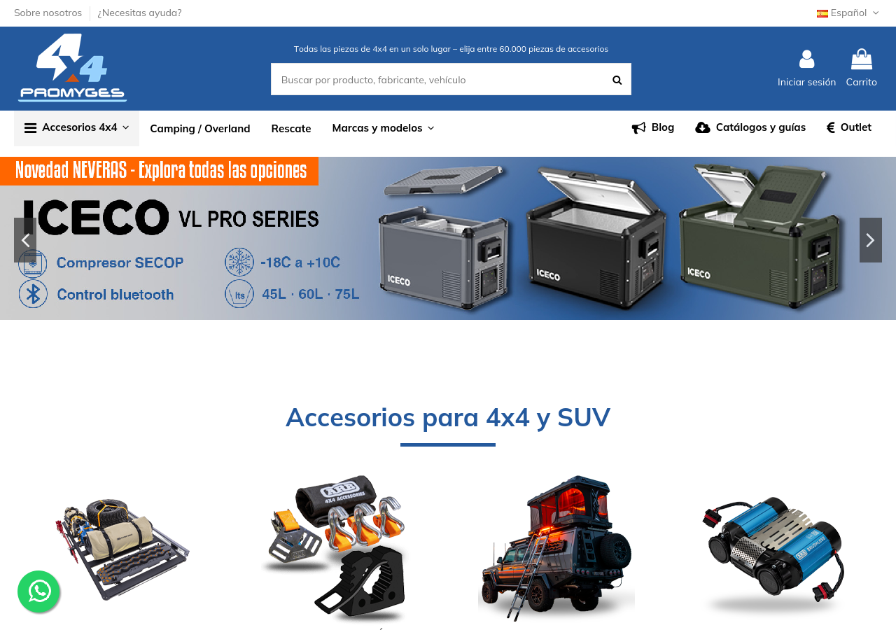 Tienda online promyges4x4.com — ecommerce de accesorios 4x4 integrado con ERP