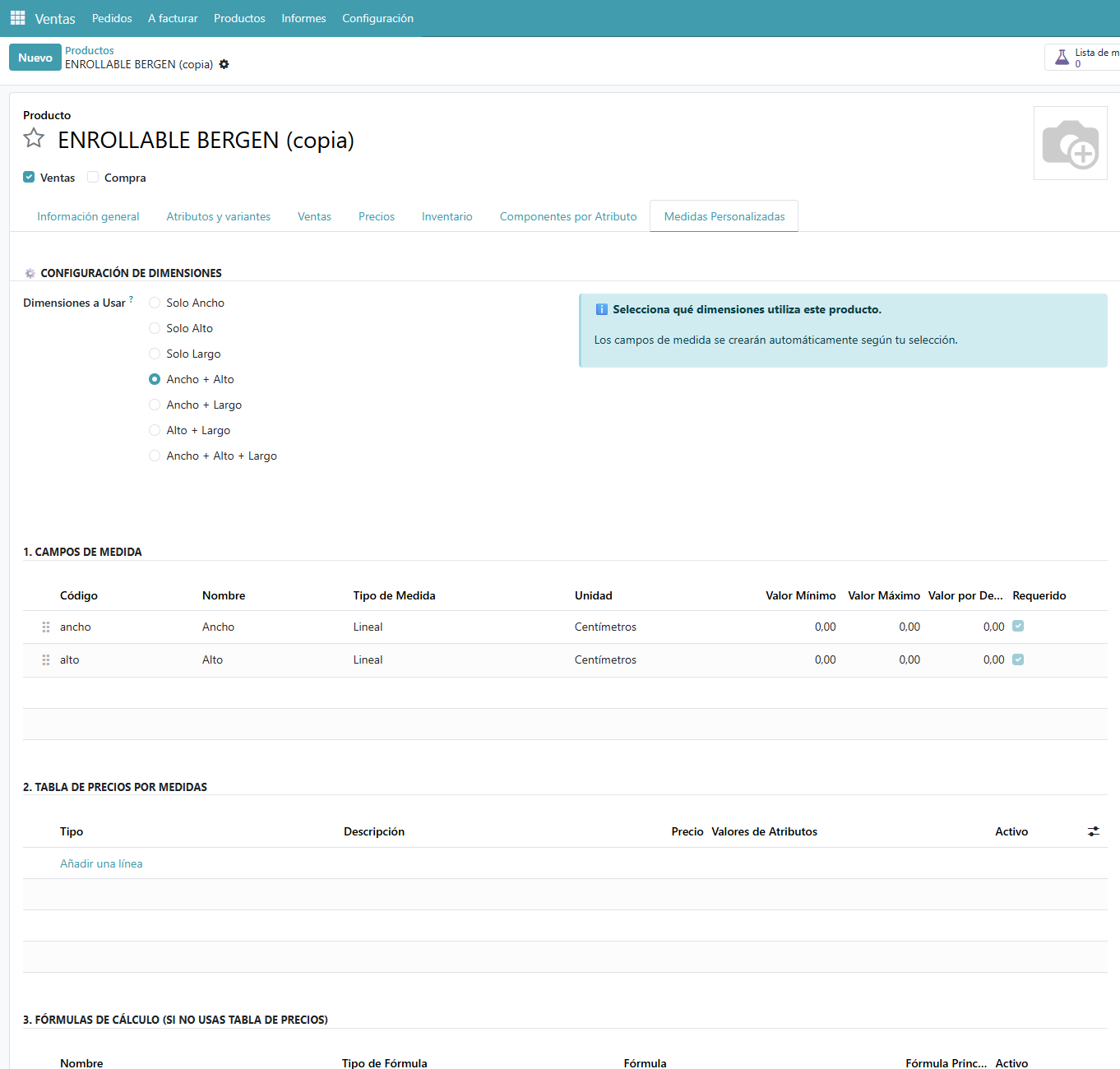 Configuracion de dimensiones — ancho y alto personalizados por el cliente
